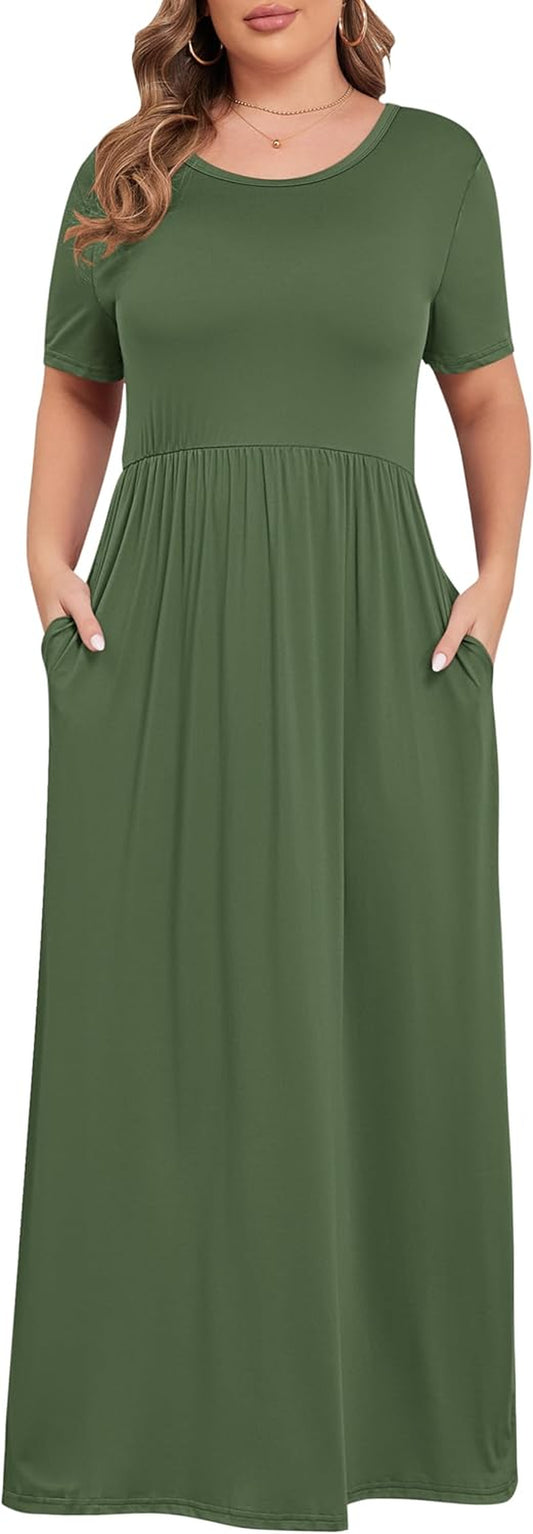 Women’S plus Size Maxi Dresses for Curvy Women Summer Casual Short Sleeve 2025 Long Dress 14W-26W